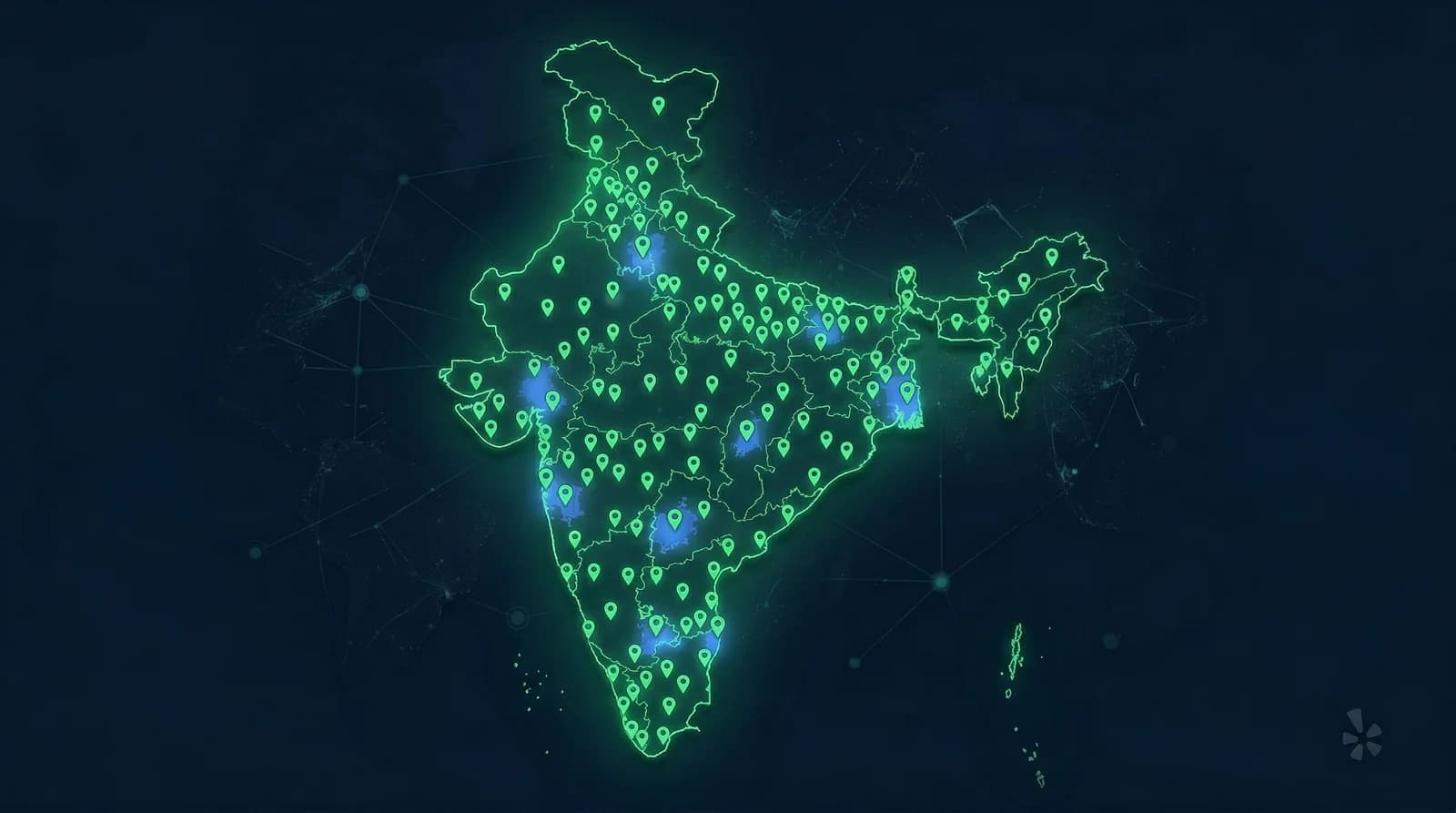 Google vs Yelp India market — Google Maps pins dominating India's map versus near-zero Yelp presence