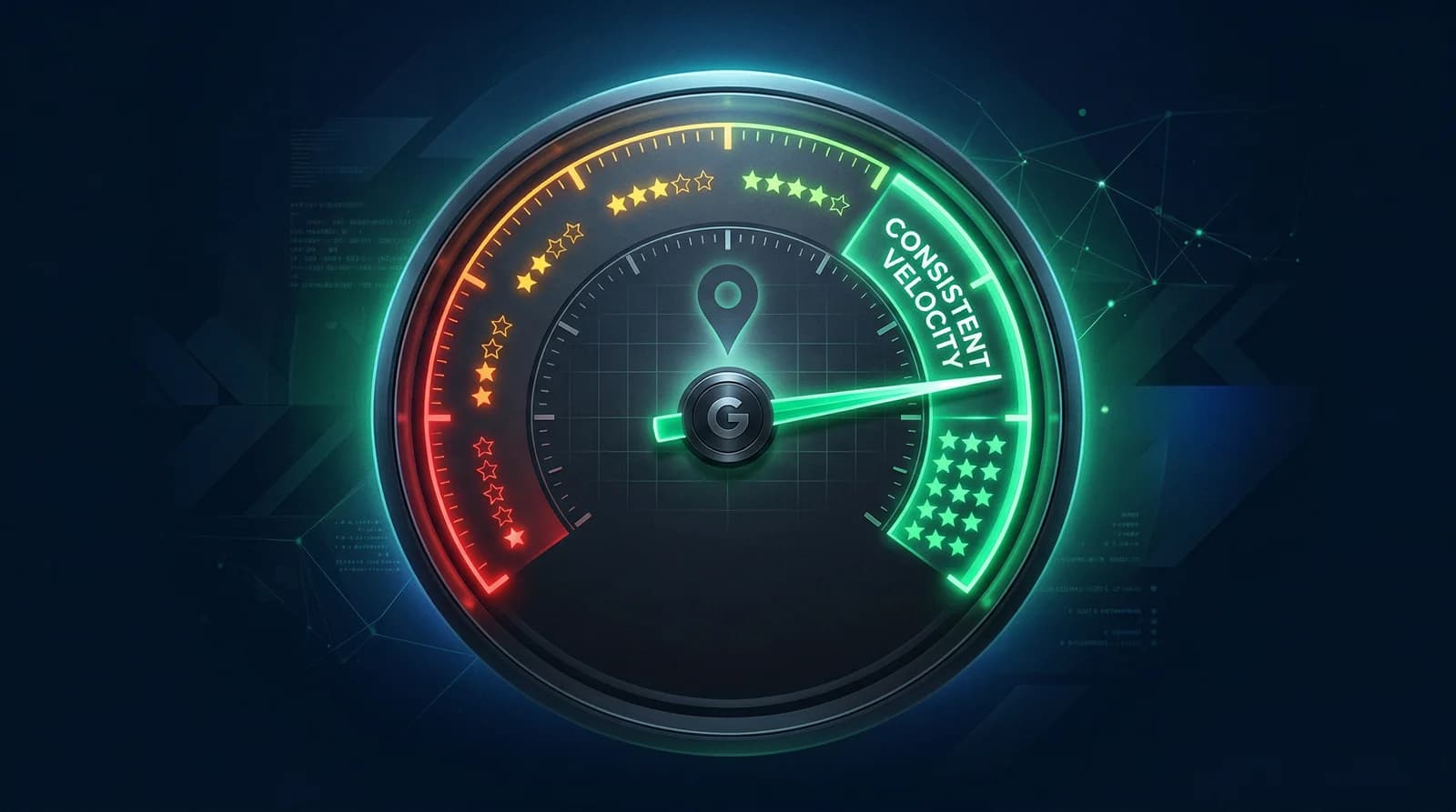 Review velocity strategy gauge showing the optimal zone for consistent Google Maps ranking
