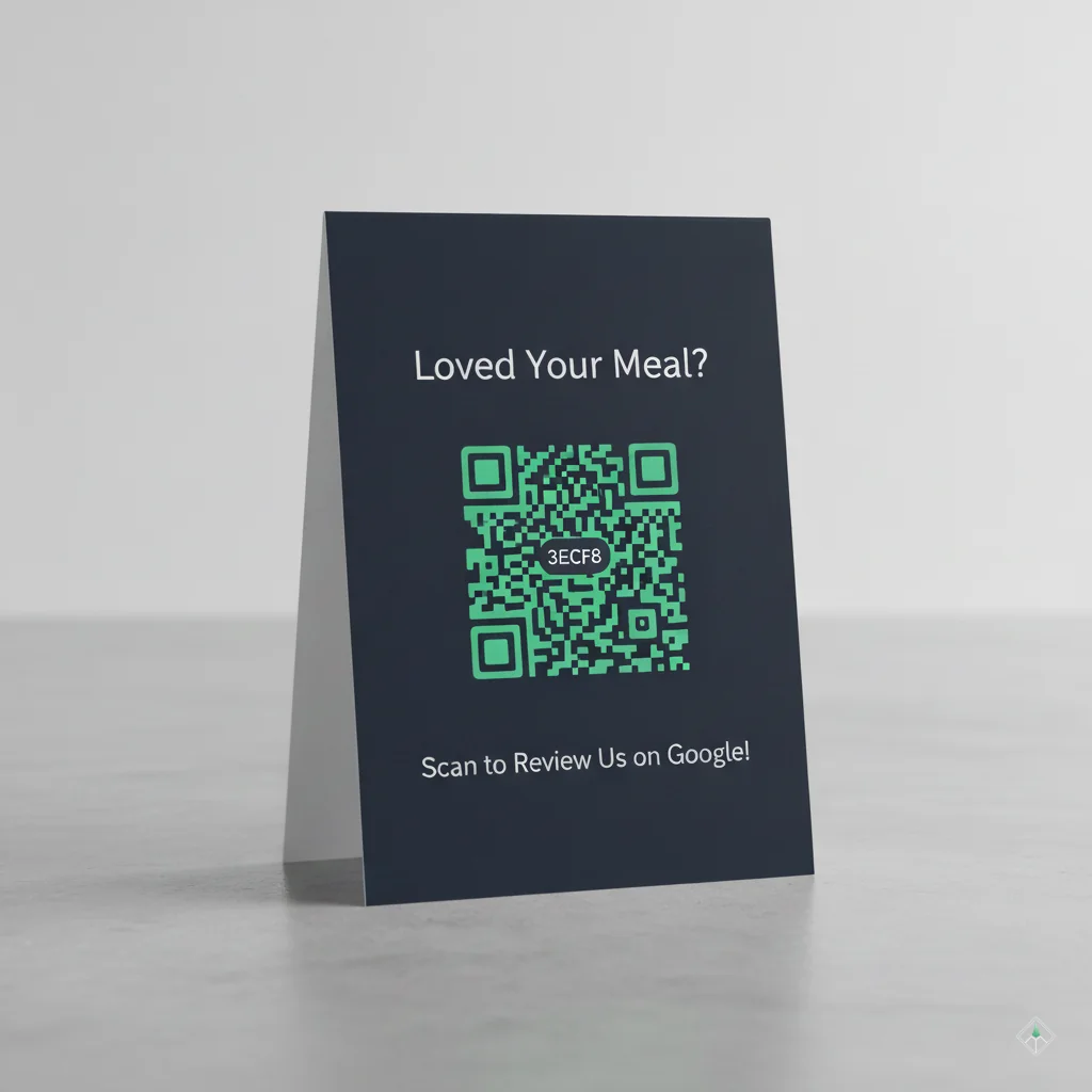 Table tent design with QR code for restaurant review collection