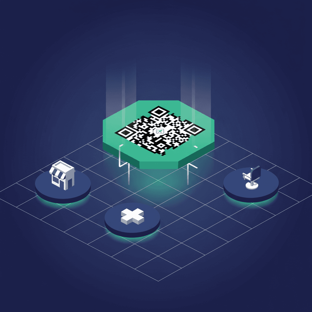 MapLift QR code with isometric elevation design showing business lift concept