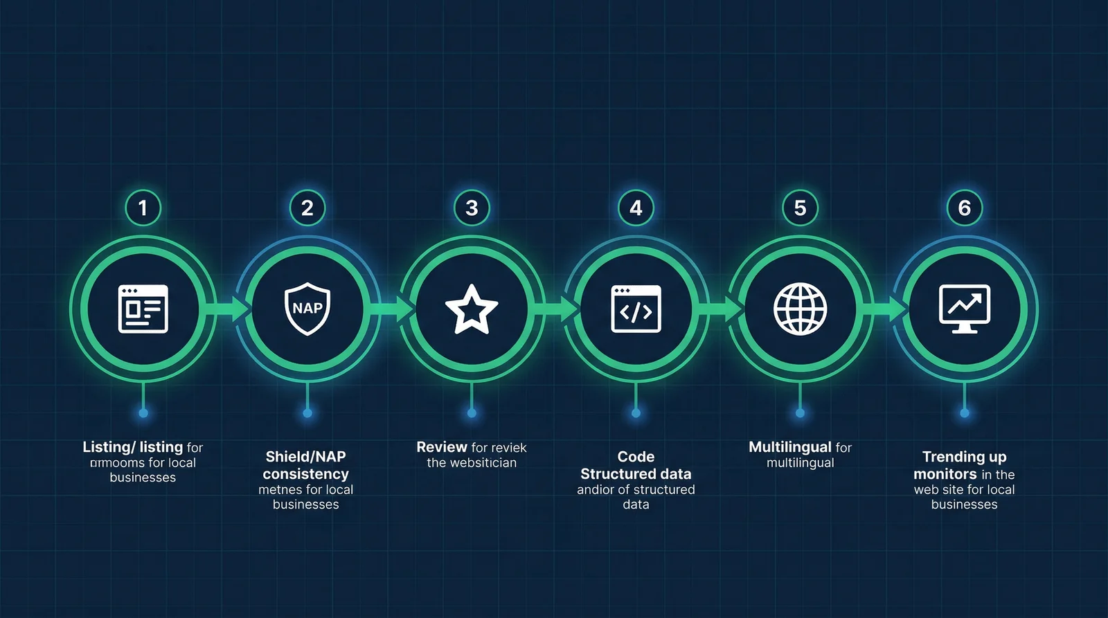 6-step AEO framework diagram for ChatGPT local business recommendations — from Foursquare listing to structured data optimization