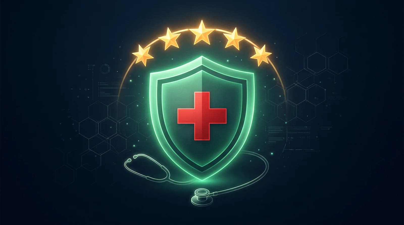 Trust shield combining medical cross and Google 5-star rating — representing patient trust built through Google reviews for clinics and doctors
