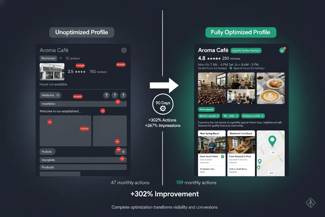 Before and after comparison of Google Business Profile showing the impact of consistent posting