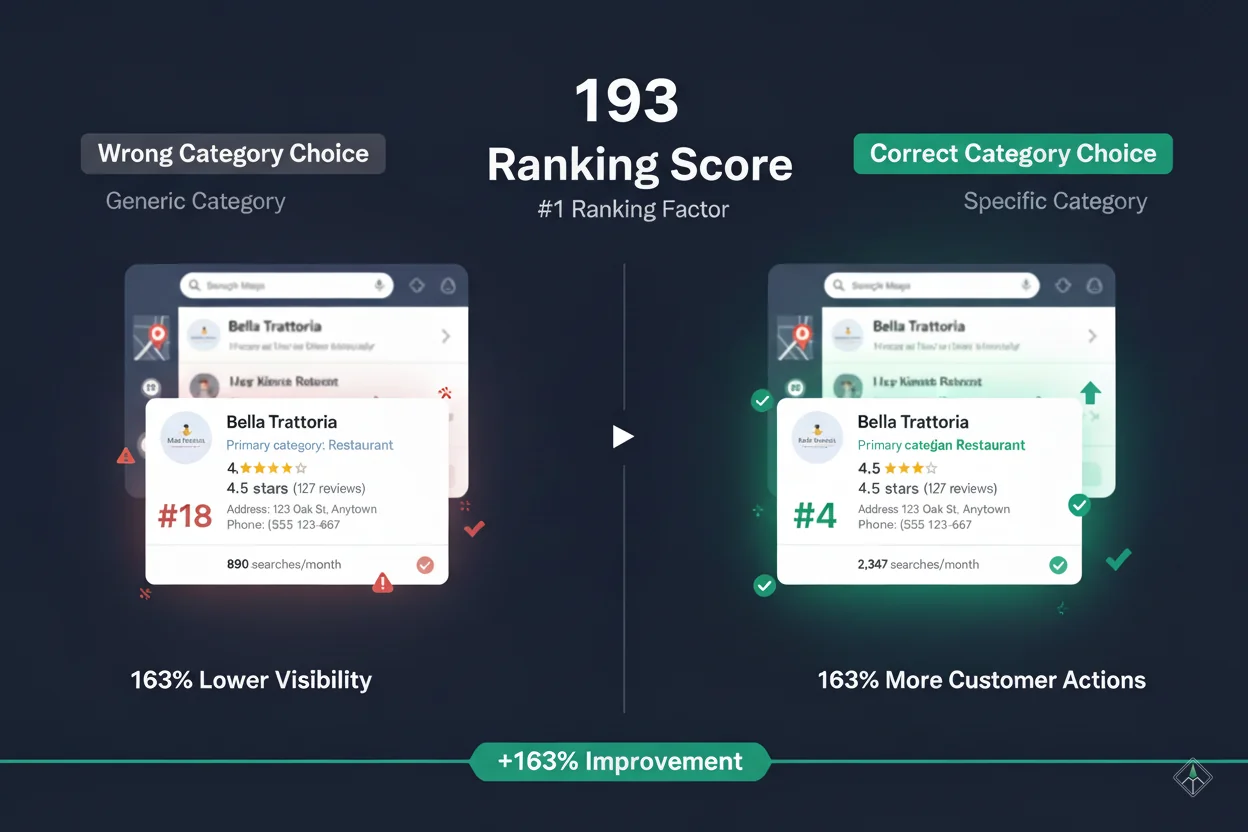 Google Business Profile category selection process showing primary and secondary category options