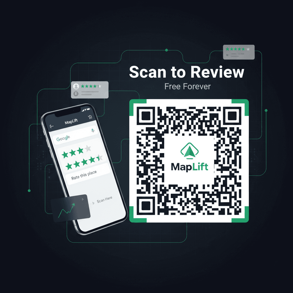 Google Review QR Code Generator - Free tool showing QR code with MapLift branding
