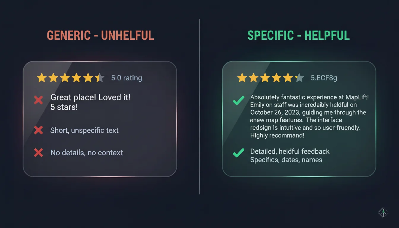 Good vs Generic Google Review Comparison - MapLift Guide